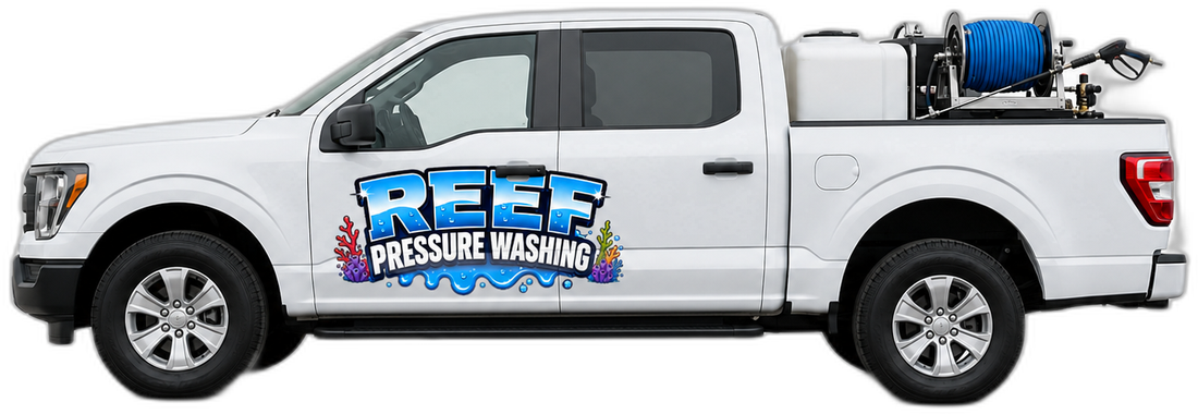 Reef Pressure Washing service truck with water tank and hose reel